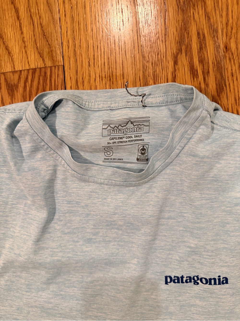 Patagonia Light Blue Heather Crew Neck Logo Tee